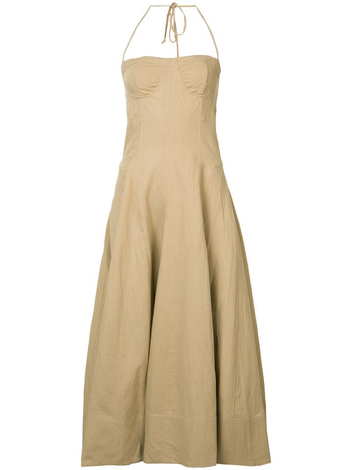Ulla Johnson - Halterneck Flared Dress - Women - Cotton/linen/flax/tencel - 2, Brown, Cotton/linen/flax/tencel