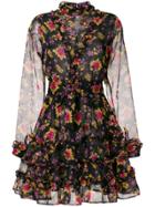 Dodo Bar Or Floral Print Ruffle Trim Dress - Black