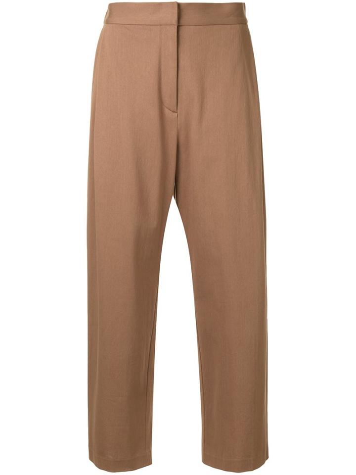 H Beauty & Youth. High-rise Tailored Cropped Trousers, Women's, Size: Small, Brown, Cotton
