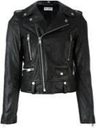 Saint Laurent Snakeskin Effect Biker Jacket, Women's, Size: 40, Black, Cotton/cupro/calf Leather