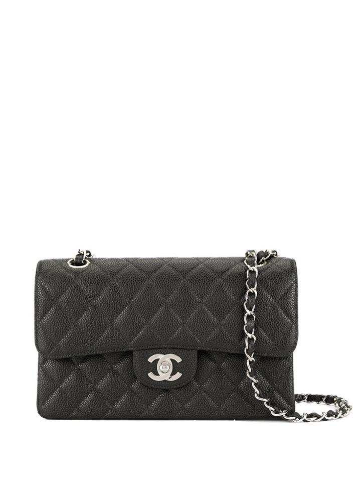 Chanel Pre-owned Cc Logos Double Flap Chain Shoulder Bag - Black