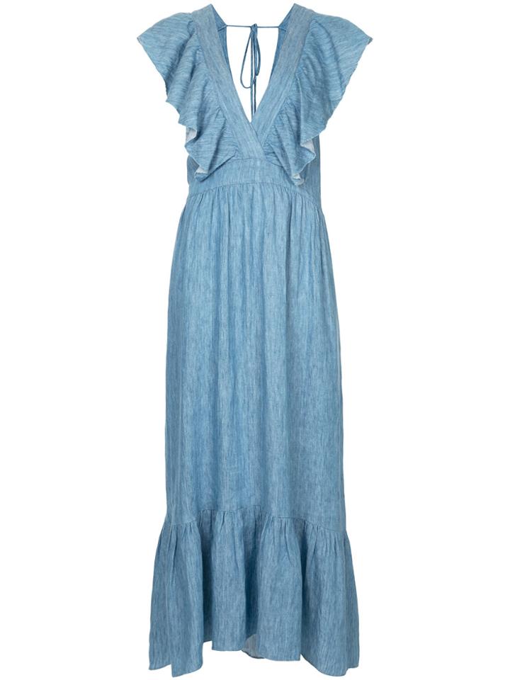 Lee Mathews Tyler Denim Ruffle Dress - Blue