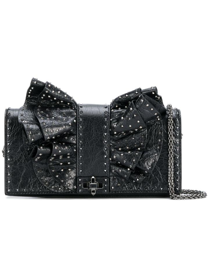 Valentino Ruffled Bow Microstud Bag - Black