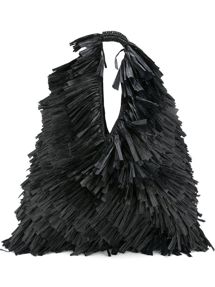Mm6 Maison Margiela Oversize Fringe Shoulder Bag, Women's, Black, Cotton/paper
