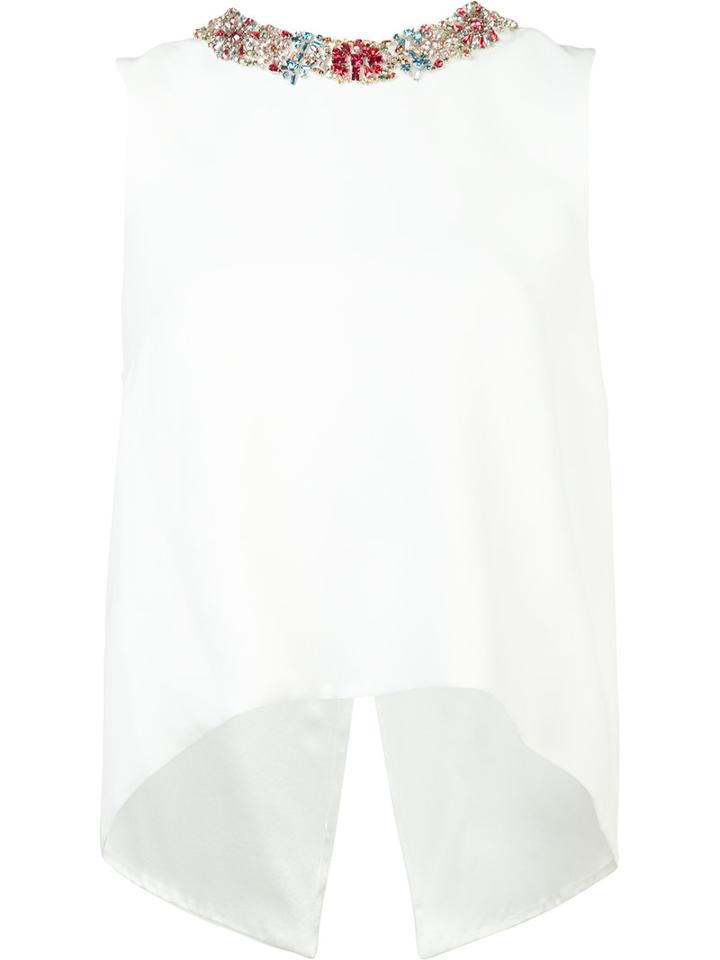 Monique Lhuillier Embellished Collar Tank Top, Women's, Size: 6, White, Silk/polyester