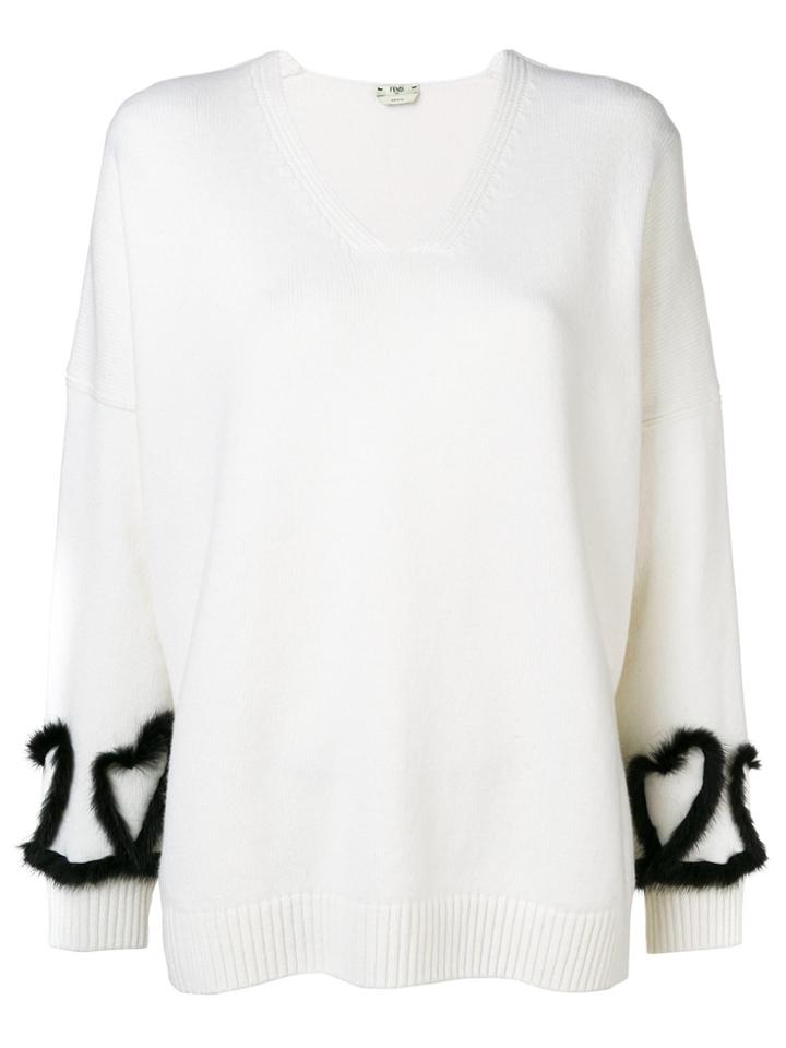 Fendi Mink-trimmed V-neck Jumper - Nude & Neutrals