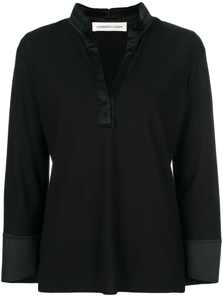 Lamberto Losani Silk Trim Blouse - Black