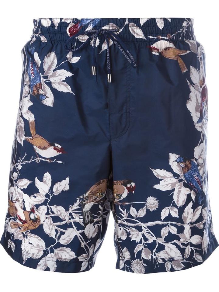 Dolce & Gabbana Bird Print Swim Shorts, Men's, Size: V, Blue, Polyamide