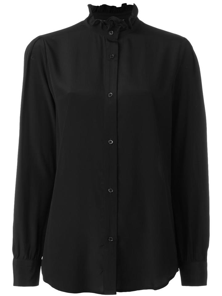 Love Moschino Ruffled Collar Shirt, Women's, Size: 44, Black, Silk/acetate