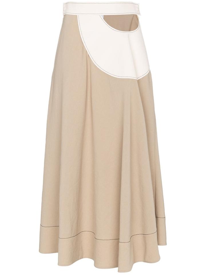 Loewe Cut Out Leather Insert Midi Skirt - Neutrals
