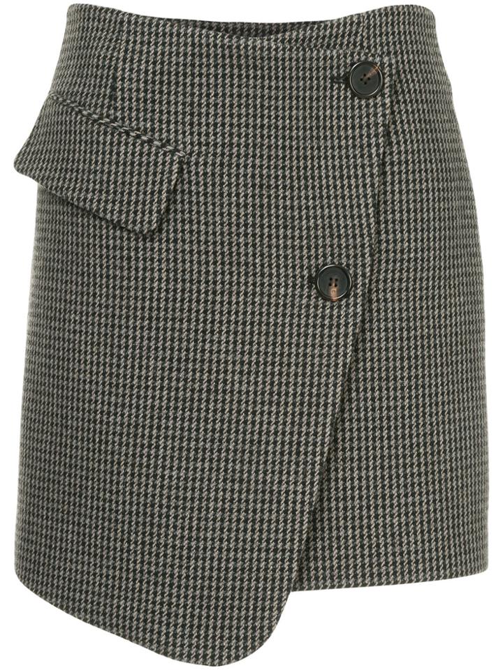 Goen.j Houndstooth Asymmetric Wrap Skirt - Grey