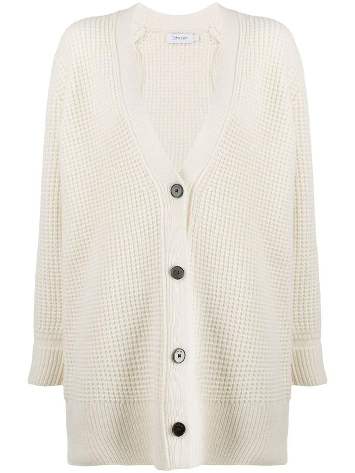 Calvin Klein Chunky Knit V-neck Cardigan - White