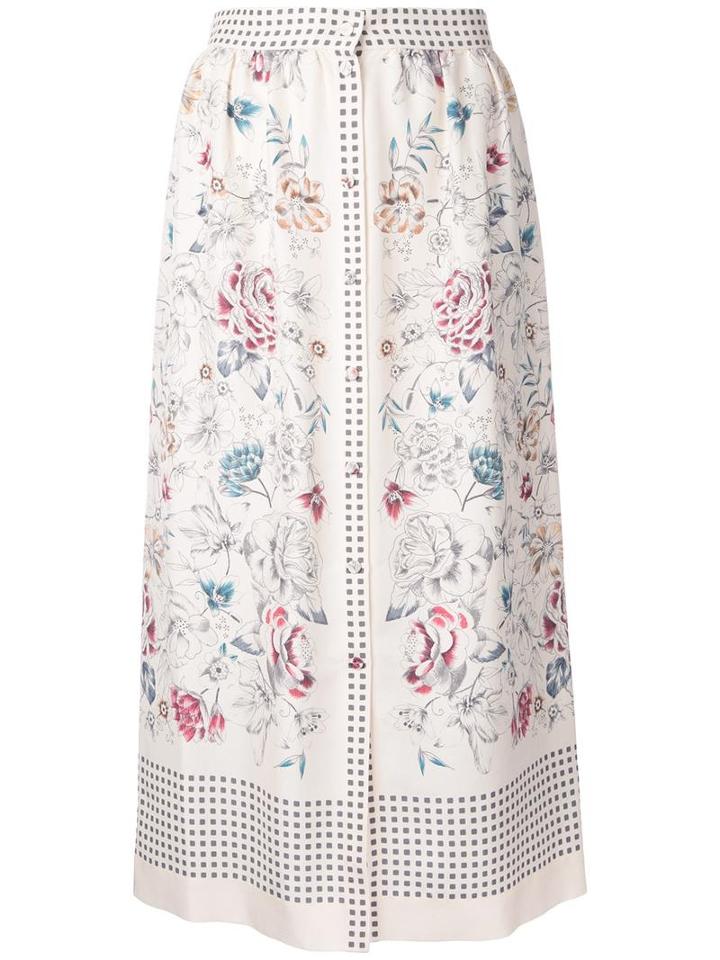 Vilshenko Printed Button Skirt, Women's, Size: 10, White, Silk