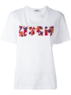 Msgm Floral Logo T-shirt, Women's, Size: Xs, White, Cotton