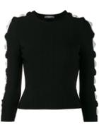 Alexander Mcqueen Ribbed Cut-out Sleeve Jumper, Women's, Size: Xs, Black, Viscose/polyester