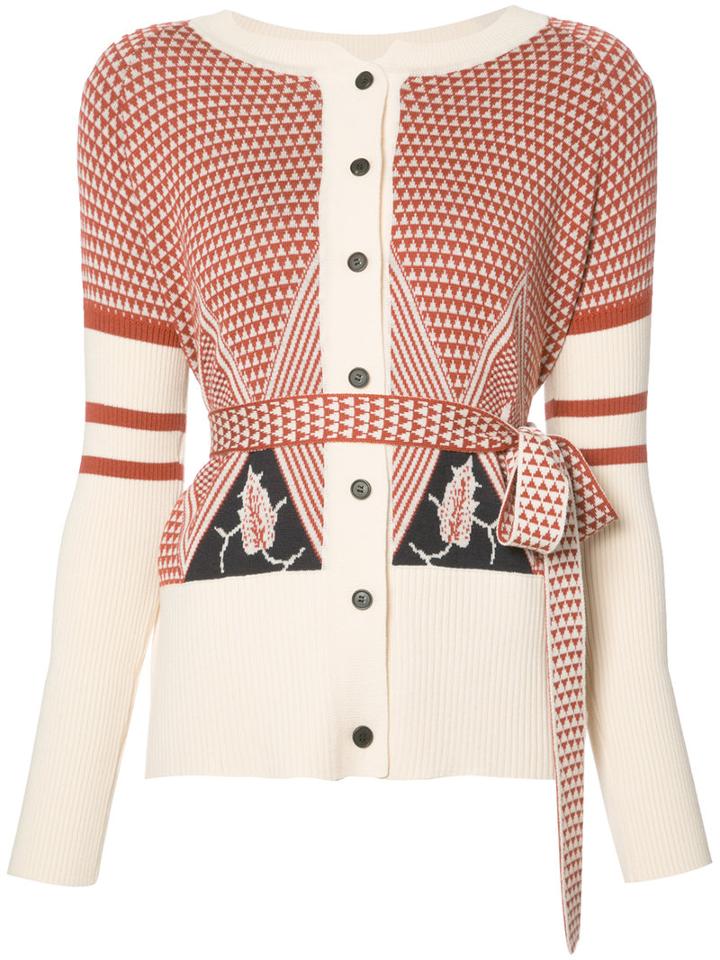 Creatures Of The Wind Geometric Pattern Cardigan, Women's, Size: Large, Red, Merino