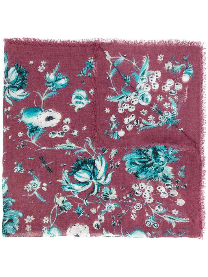 Roberto Cavalli Floral Print Scarf - Pink & Purple