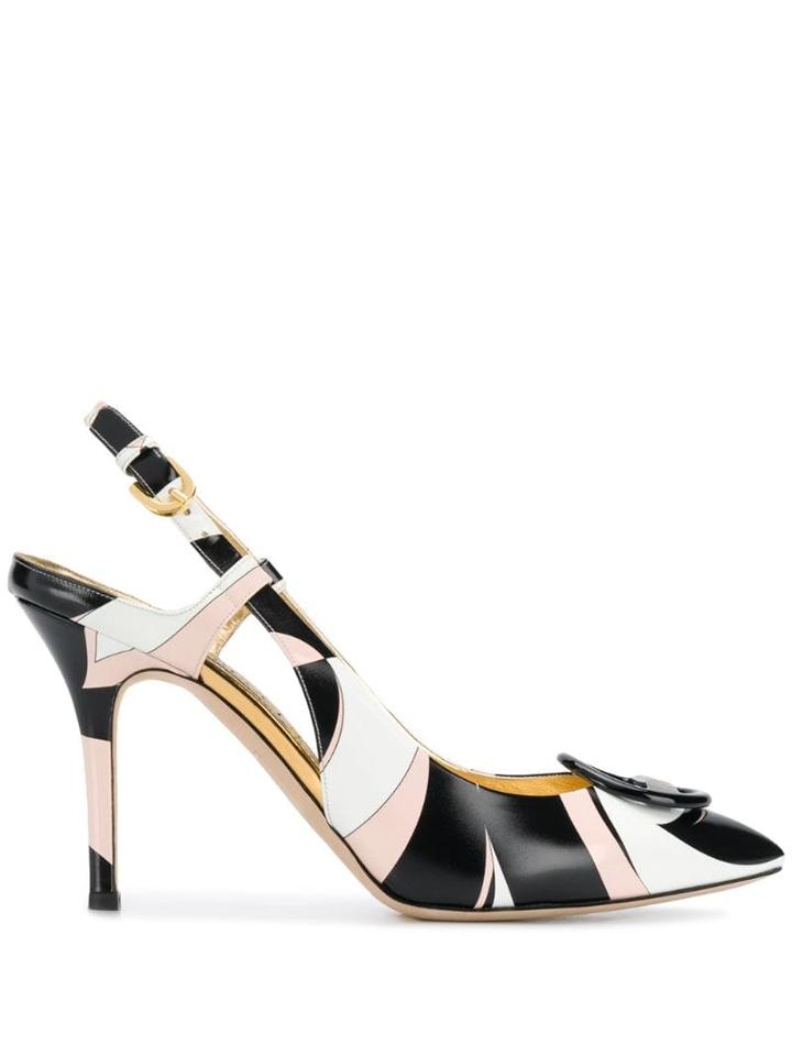 Emilio Pucci Fortuna Print Leather Slingback Pumps - Black