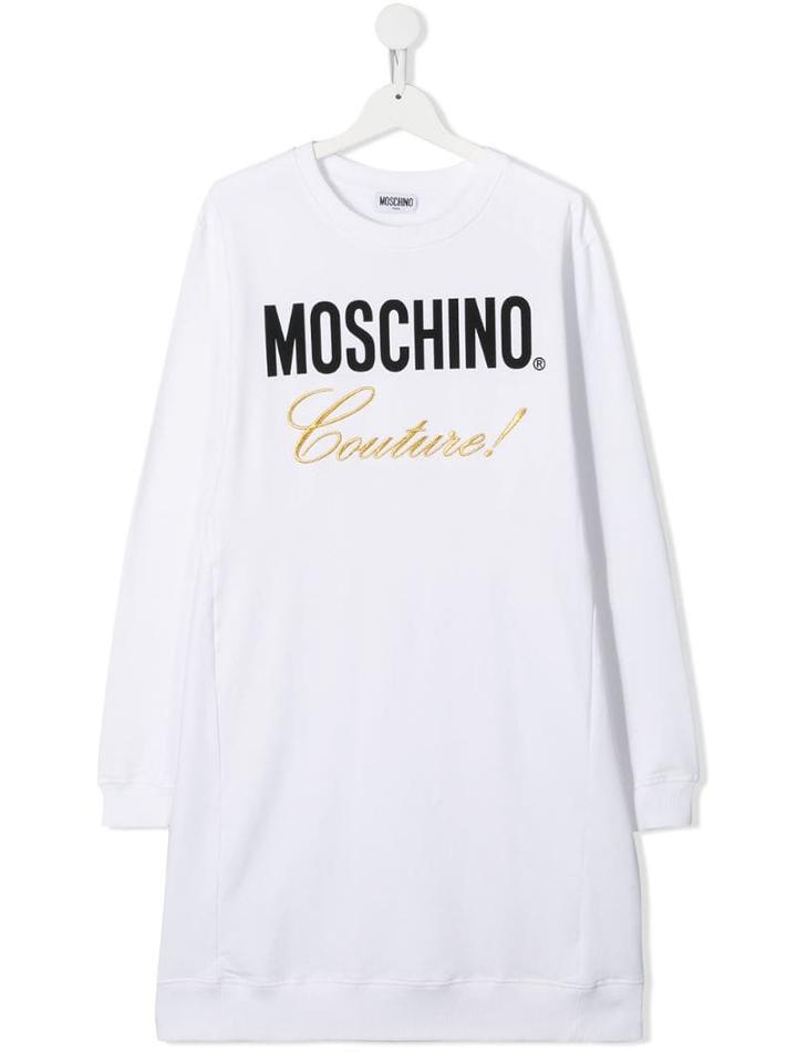 Moschino Kids Teen Logo Print Sweatshirt Dress - White