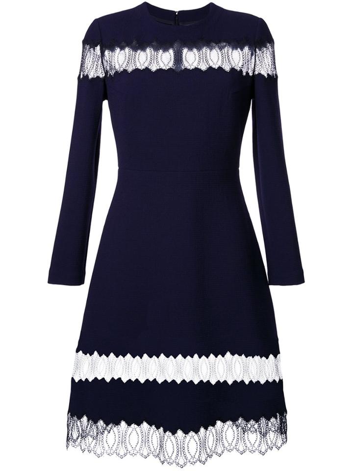 Huishan Zhang Sheer Lace Panel Flared Dress - Blue