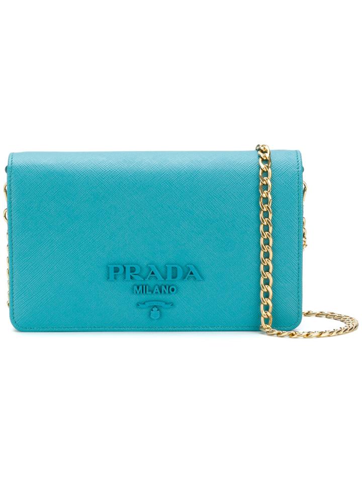 Prada Monotonal Logo Clutch - Blue