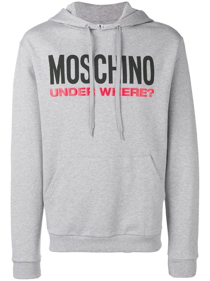 Moschino Logo Printed Hoodie - Grey