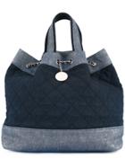 Chanel Vintage Logo Quilted Denim Backpack - Blue