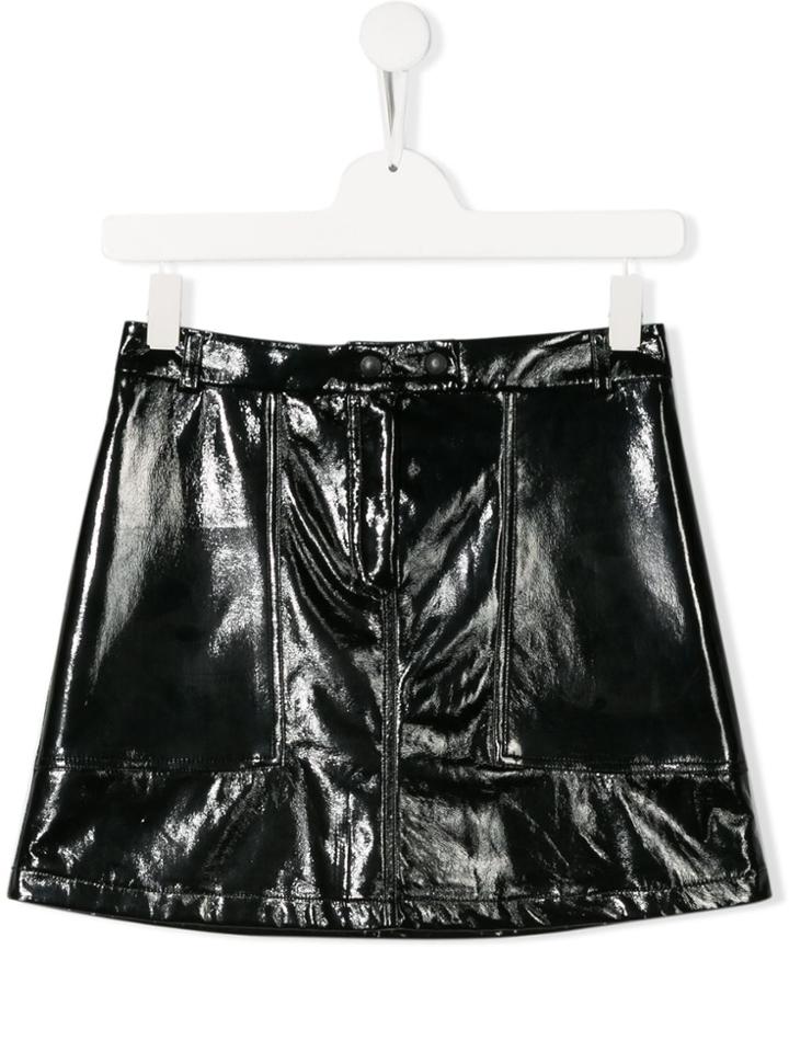 Alberta Ferretti Kids Teen Logo Embroidered Patent Skirt - Black