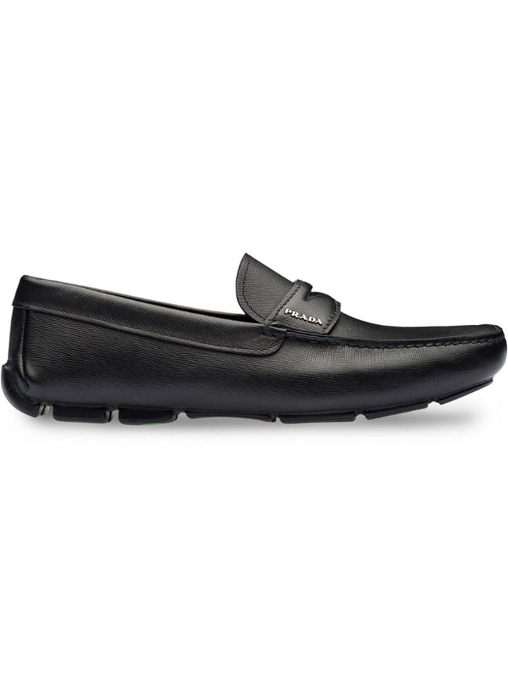 Prada Saffiano Penny Loafers - Black