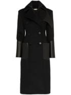 Alexander Mcqueen Double-breasted Coat With Leather Pockets - Black