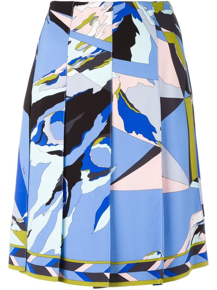Emilio Pucci Abstract Print Pleated Skirt, Women's, Size: 44, Silk/spandex/elastane/viscose