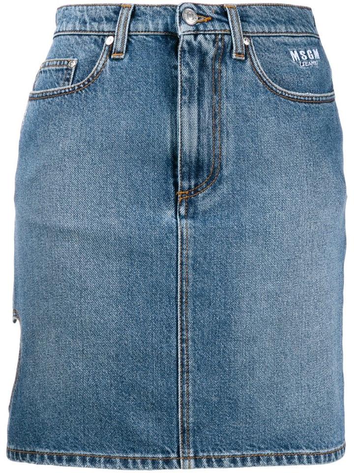Msgm Heart Cut-out Denim Skirt - Blue