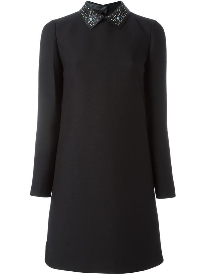 Valentino Studded Collar Dress, Women's, Size: 44, Black, Silk/sheep Skin/shearling/virgin Wool