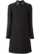Valentino Studded Collar Dress, Women's, Size: 44, Black, Silk/sheep Skin/shearling/virgin Wool
