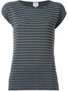 Armani Collezioni Striped Shortsleeved Knit Blouse, Women's, Size: 46, Grey, Polyamide/spandex/elastane/viscose