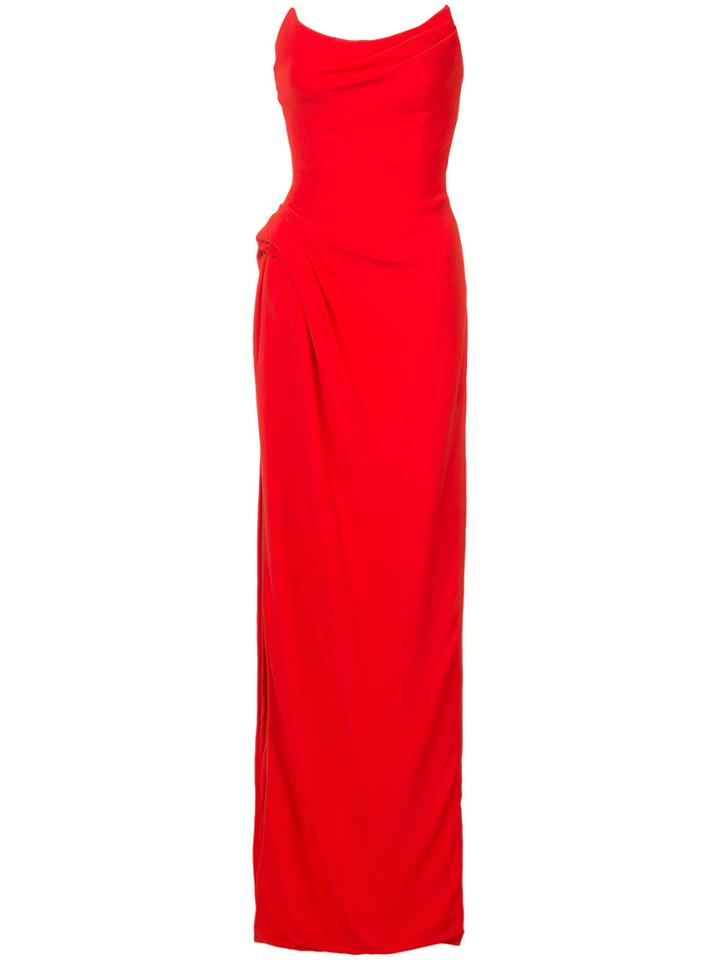 Oscar De La Renta Strapless Scoop Neck Gown - Red