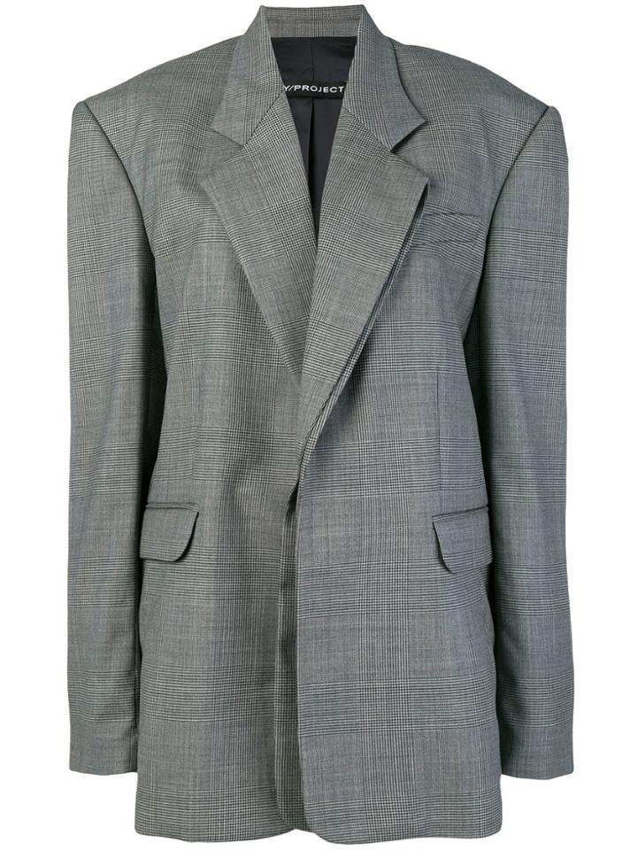 Y / Project Checked Layered Oversized Blazer - Grey