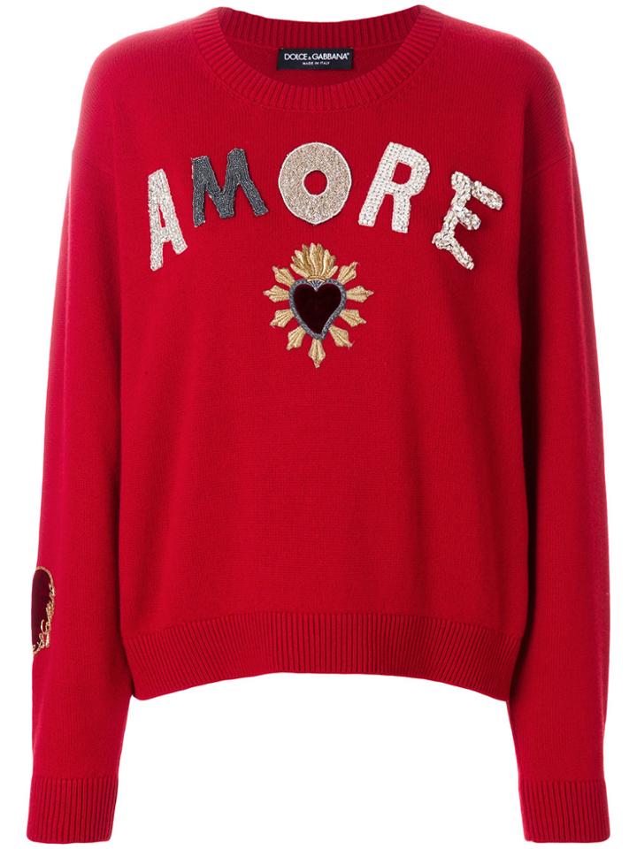 Dolce & Gabbana Amore Appliqué Sweater - Red