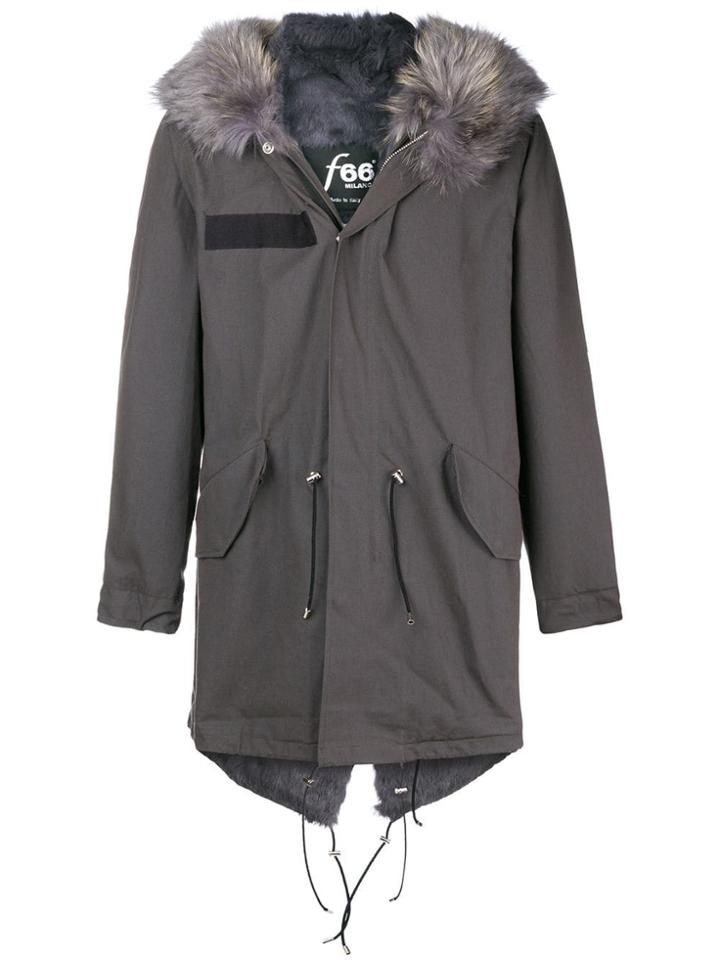 Furs66 Hooded Fur Trim Parka - Grey