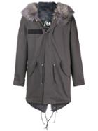 Furs66 Hooded Fur Trim Parka - Grey