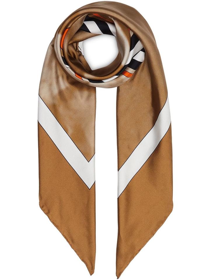 Burberry Victorian Portrait Print Silk Square Scarf - Orange