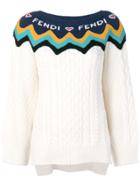 Fendi Logo Colour-block Sweater - White