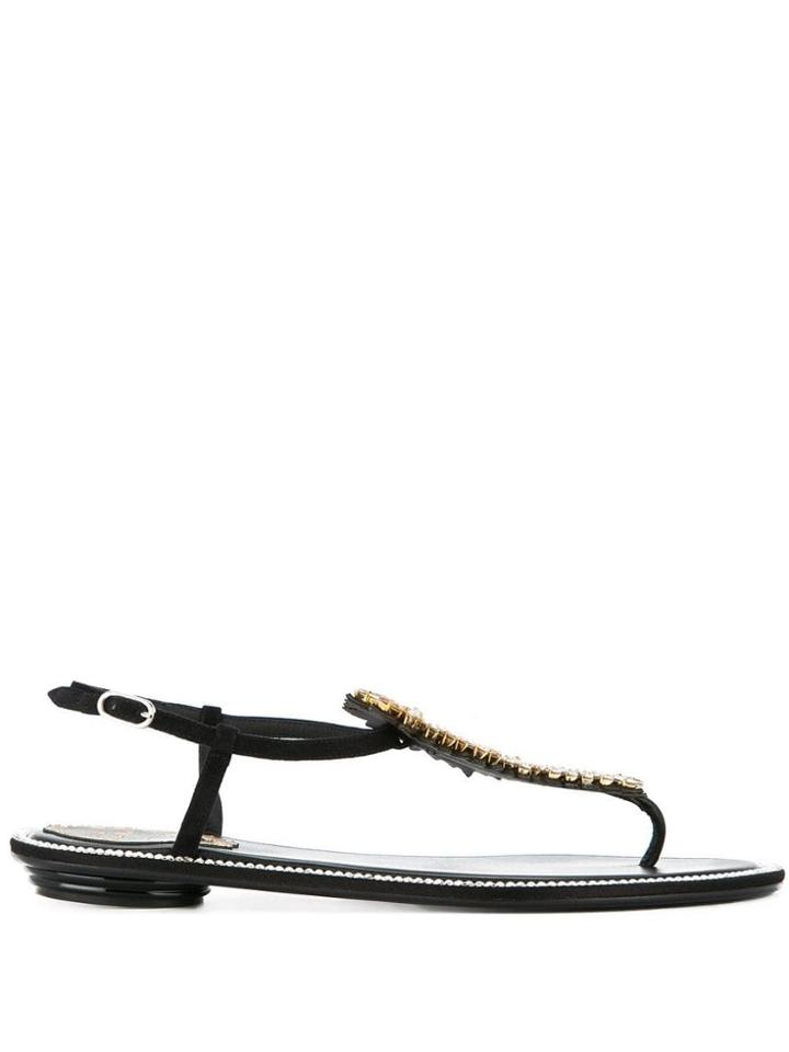 René Caovilla Embellished T-bar Sandals - Black
