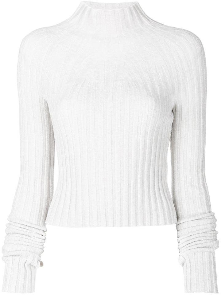 Helmut Lang - Cropped Ribbed Jumper - Women - Polyamide/viscose - Xs, Grey, Polyamide/viscose