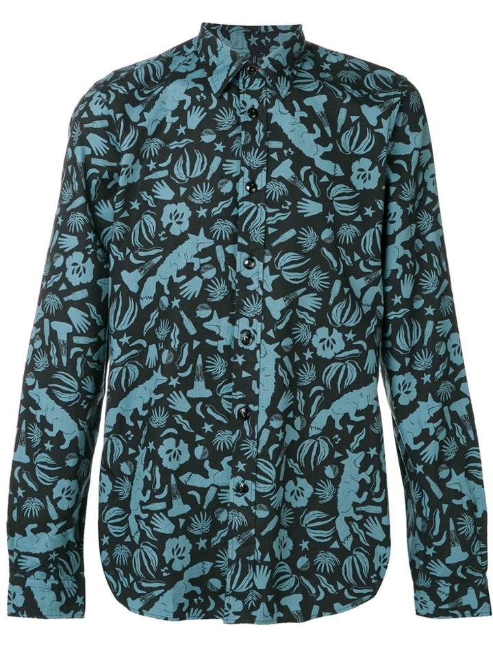 Ps By Paul Smith 'urban Fox' Print Shirt - Black