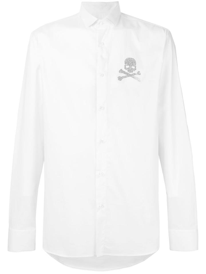 Philipp Plein - Embellished Skull Patch Shirt - Men - Cotton/spandex/elastane - Xxl, White, Cotton/spandex/elastane