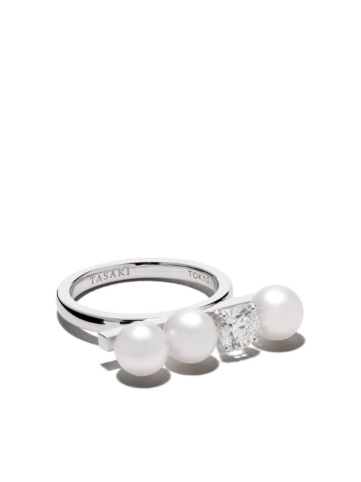 Tasaki 18kt White Gold Balance Solo Diamond And Akoya Pearl Ring