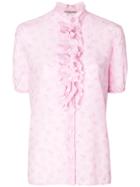 Bottega Veneta Eyewear Butterfly Print Ruffle Shirt - Pink & Purple