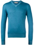 Cruciani V-neck Jumper, Men's, Size: 52, Blue, Silk/cashmere