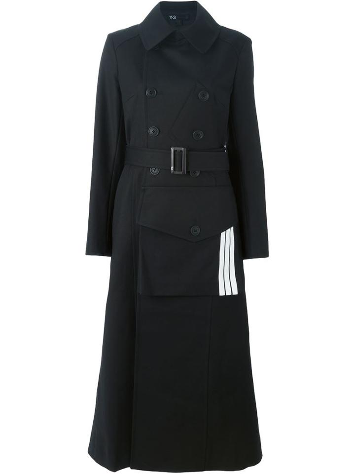 Y-3 Front Pocket Long Trench Coat, Women's, Size: Xxs, Black, Cotton/spandex/elastane/polyester